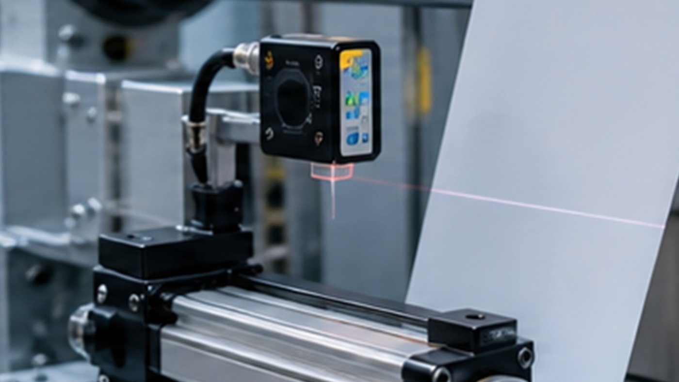 Web guiding troubleshooting scene with sensor alignment and actuator assembly